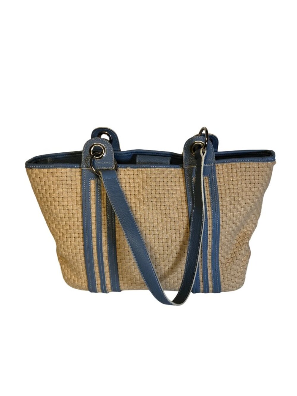 Maxx New York Faux Leather Natural Woven Straw Shoulder Bag Purse